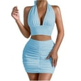 thumbnail image 1 of ZQUUVOU Women's Two Piece Outfits Twist Front Halter Cami Tops And Mini Skirt Summer Set Blue, 1 of 5
