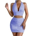 thumbnail image 1 of ZQUUVOU Women's Two Piece Outfits Twist Front Halter Cami Tops And Mini Skirt Summer Set Purple, 1 of 5
