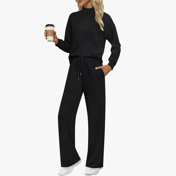 Women's Two Piece Oversized Loose Crewneck Outfits Pullover & Drawstring Pants Sweatsuits Lounge Sets Women Hoodless Sweatsuits Set Sweatpants Long Sleeve Sweatshirt Matching Tracksuit Sets