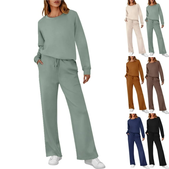 Women's Two Piece Oversized Loose Crewneck Outfits Pullover & Drawstring Pants Sweatsuits Lounge Sets Women Hoodless Sweatsuits Set Sweatpants Long Sleeve Sweatshirt Matching Tracksuit Sets