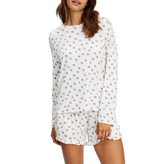 Women’s Two Piece Pajama Set Long Sleeve Floral Print Loose Tops and Shorts Set Loungewear