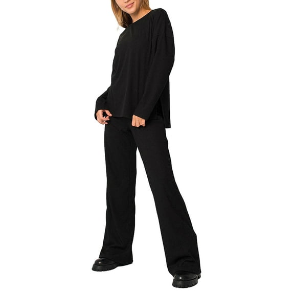 Women’s Two Piece Pajama Set Long Sleeve Off Shoulder Knit Tops and Wide Leg Pants Set Loungewear