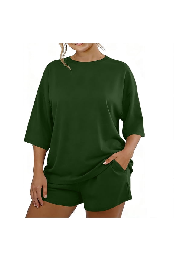Women's Two Piece Pajama Set Oversized Boxy T-shirt Casual Short Sets Matching Summer Lounge Outfits