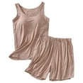 thumbnail image 1 of Women's Two-Piece Pajama Set - Tank Top with Built-in Bra & Shorts, Solid Color, Casual Loungwear for Spring/Summer, 1 of 3