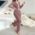 thumbnail image 1 of Women's Two-Piece Pajama Set with Ribbed Panel Button Top and Elastic Waist Straight Leg Pants, 1 of 4
