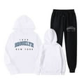 thumbnail image 1 of Women's Two Piece Pants Set With Cute English Print Long Sleeve Hooded Sweatshirt French Jacket Women Dress Women Long Hoodie with Zipper Long Hoodie Sweatshirts for Women Zip up Tunic Hoodie Sweater, 1 of 4
