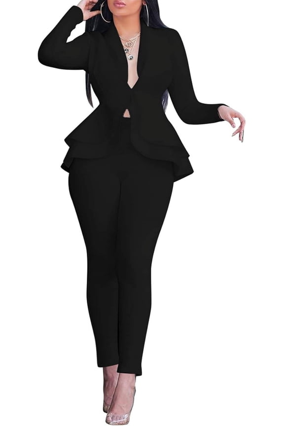 Women's Two Piece Peplum Blazer and Pants Set – Elegant White Business Casual Outfit for Work, Office, and Formal Events