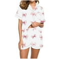 thumbnail image 1 of Women's Two Piece Pjs Sets Flower Print Buttoned Drawstring Waist Lounge Set Casual Loose Short Sleeve Top and Shorts, 1 of 6