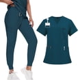 thumbnail image 1 of KLHDSF Women’s Two Piece Scrub Set with V Neck Short Sleeve Top and Jogger Pants for Medical Uniforms Healthcare Workwear Blue S, 1 of 5