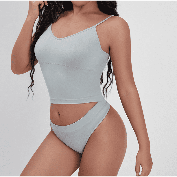 Women s Two Piece Seamless Lingerie Set Longline Bra and Panty Underwear GREY L