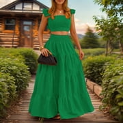 Women's Two Piece Set Dress, Elegant Sexy Solid Color Mid Waist Outfit, Evening Cocktail Dress and Party Wear Matching Set-Green