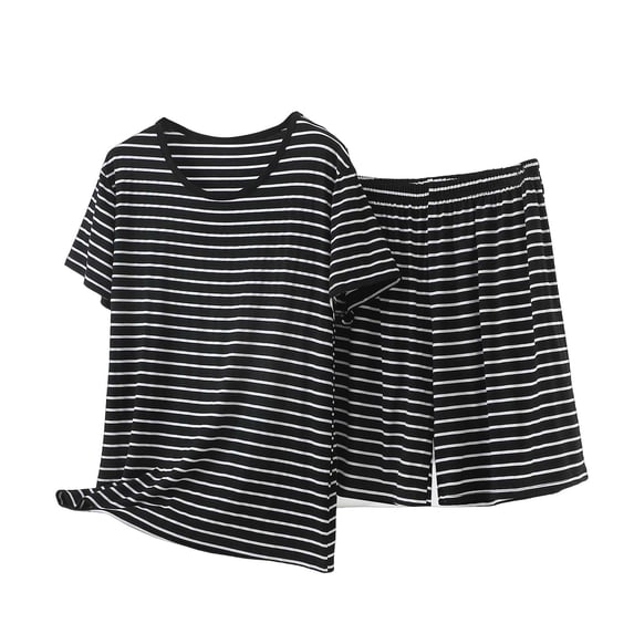 Women's Two Piece Set Plus Size Crew Neck Short Sleeve Tees Elastic Waist Shorts Casual Comfy Loose Home Wear (S, Gray)