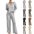 thumbnail image 1 of Women's Two-Piece Set Solid Color V-Neck Top & Pants Fall Winter Oversize Workout Sport Gym Vacation Travel Casual Comfortable Sweatshirt Sets Wide Leg Lounge Pants Set, 1 of 10