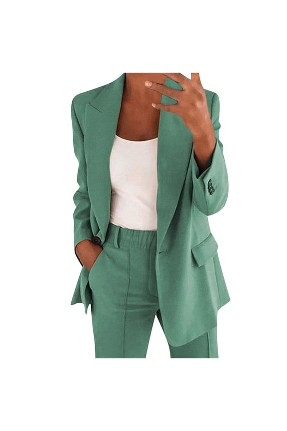 Women's Two Piece Sets Business Casual Plus Size Open Front Blazer Straight Leg Pant Suit Set Wedding Prom Work Office