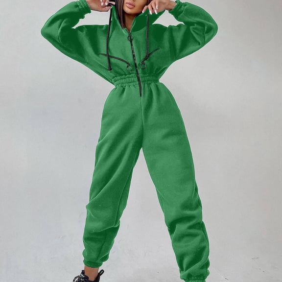 Women's Two Piece Sets Casual Hoodie Zipper Drawstring Jacket Outerwear and Elastic Pencil Pants Fall Winter Tracksuit Denim Jumpsuit Women Womens Pantsuits for Wedding Guest Spandex Jumpsuit for