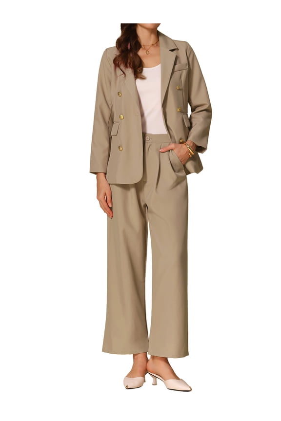 Women's Two Piece Sets Dressy Business Work Office Outfits Blazer Pantsuits Sets XS Khaki