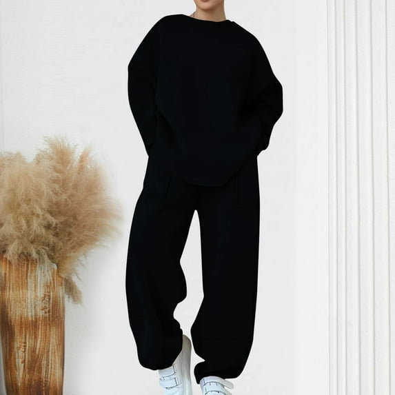 Women's Two Piece Sets Plus Plush Thick Fall and Winter Solid Color Casual Fashion Sports Hoodie Set