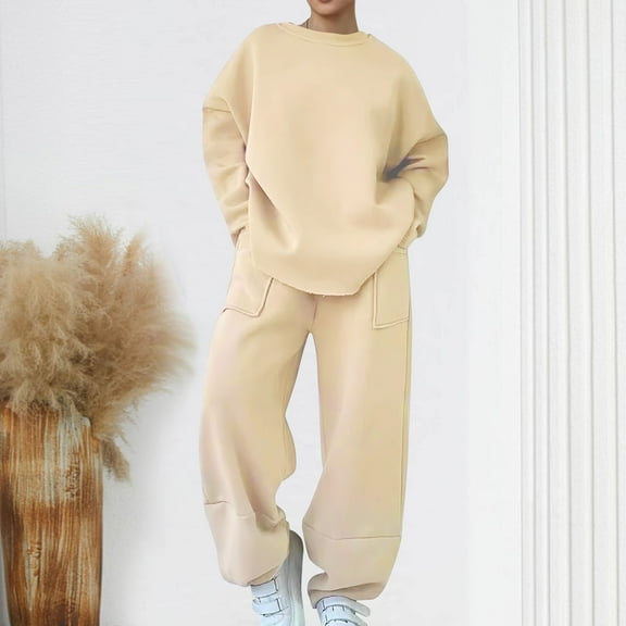 Women's Two Piece Sets Plus Plush Thick Fall and Winter Solid Color Casual Fashion Sports Hoodie Set