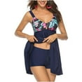 thumbnail image 1 of Women's Two Piece Sexy Swimsuit Tankini Swim Dress Floral Print Upper Ladies Bikini Beachwear, 1 of 8