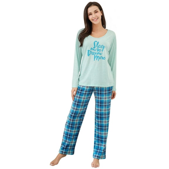 Women's Two Piece Sleepwear Set Knit Top with Flannel Pants RHW2864