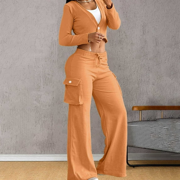 Women's Two Piece Solid Color Casual Hop Sports Zipper With Hooded Long Sleeve Wide Leg Set Womens 3 Piece Outfits Girls Jumpsuit Graduation Outfit for Women Petite Pant Suits for Women Women Snow Bib