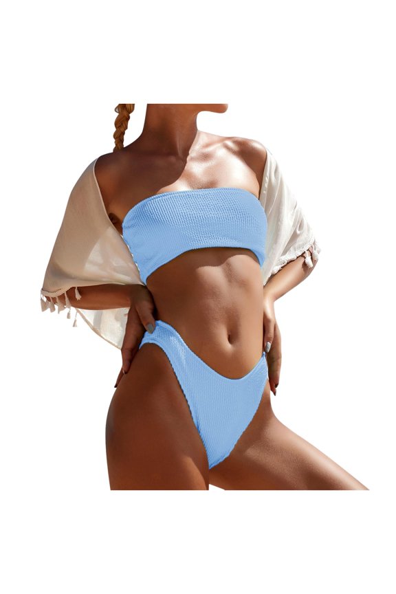 Women's Two Piece Solid Swimwear - Sexy Split Bikini, Padded, High Cut, Polyester, Beach/Vacation, Flattering