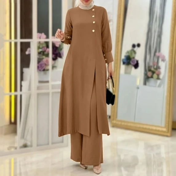 Women's Two Piece Suit Fashionable And Elegant Solid Color Irregular Long Shirt Top With Wide Leg Pants Robe Pin Striped Suit for Women plus Size Jumpsuits for Women Women Dressy Pants Dress Pant