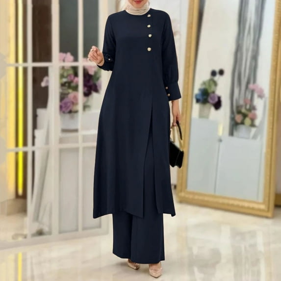 Women's Two Piece Suit Fashionable And Elegant Solid Color Irregular Long Shirt Top With Wide Leg Pants Robe Pin Striped Suit for Women plus Size Jumpsuits for Women Women Dressy Pants Dress Pant