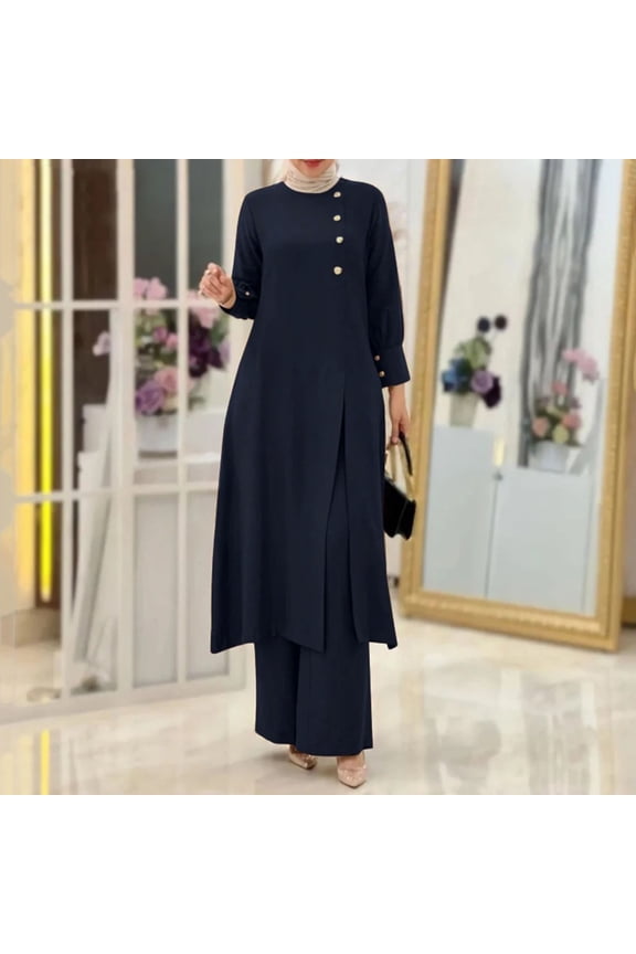 Women's Two Piece Suit Fashionable And Elegant Solid Color Irregular Long Shirt Top With Wide Leg Pants Robe Pin Striped Suit for Women plus Size Jumpsuits for Women Women Dressy Pants Dress Pant