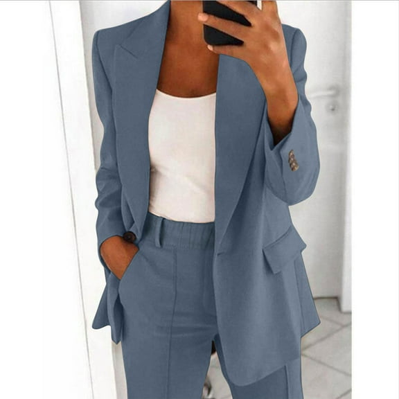Women's Two Piece Suit Set Formal Business and Pant Outfit Long Sleeve Lapel Jacket Slim Fit Attire