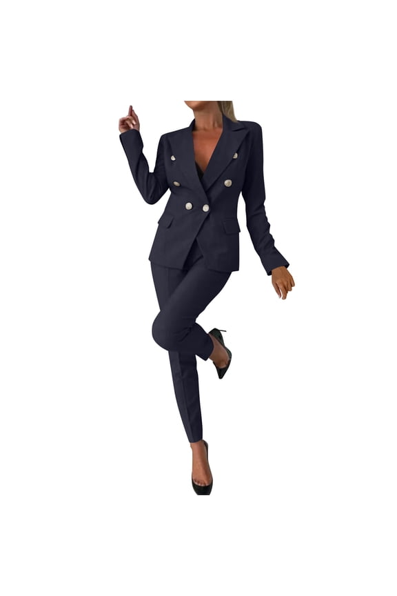 Women's Two Piece Suits Business Blazer Pant Suit Set Long Sleeve Blazers Straight Pants Office Work Outfit, M