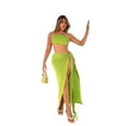thumbnail image 1 of Women’s Two-Piece Summer Vacation Outfit – Crop Top & Wide Swing Slit Hem Skirt Set for Beach Resort Party Wear, 1 of 6