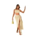 thumbnail image 1 of Women’s Two-Piece Summer Vacation Outfit – Crop Top & Wide Swing Slit Hem Skirt Set for Beach Resort Party Wear, 1 of 6