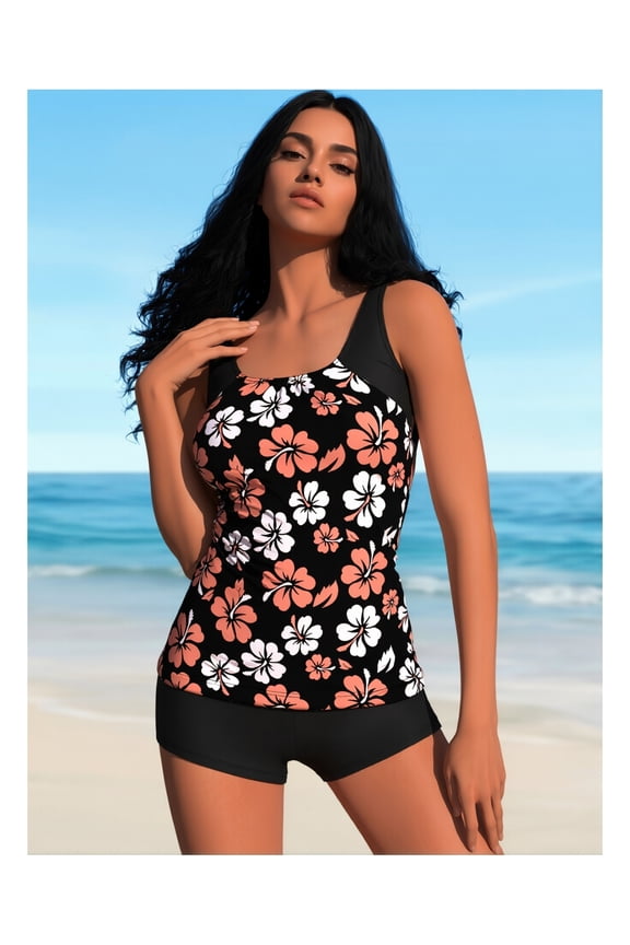 Women's Two Piece Swimsuit Floral Bathing Suit Tropical Print Beachwear Padded Bikini Set for Vacation Summer Adjustable Straps XS-XXL