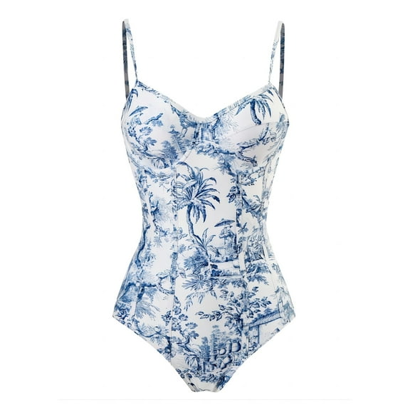 Women's Two Piece Swimsuit Floral Print One Piece Swimsuit with Wrap Cover Up Skirt Bathing Suit for Teens Girls Summer Beach Swimwear
