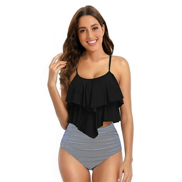 Women's Two Piece Swimsuit High Waist Panties Swimsuit Ruffle Bikini Tankini Sets