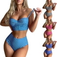 thumbnail image 1 of Women's Two Piece Swimsuit Set Plaid Print Push Up Bra with Panties Slim Fit Bikini for Beach Vacation,Hot Pink,3XL, 1 of 7