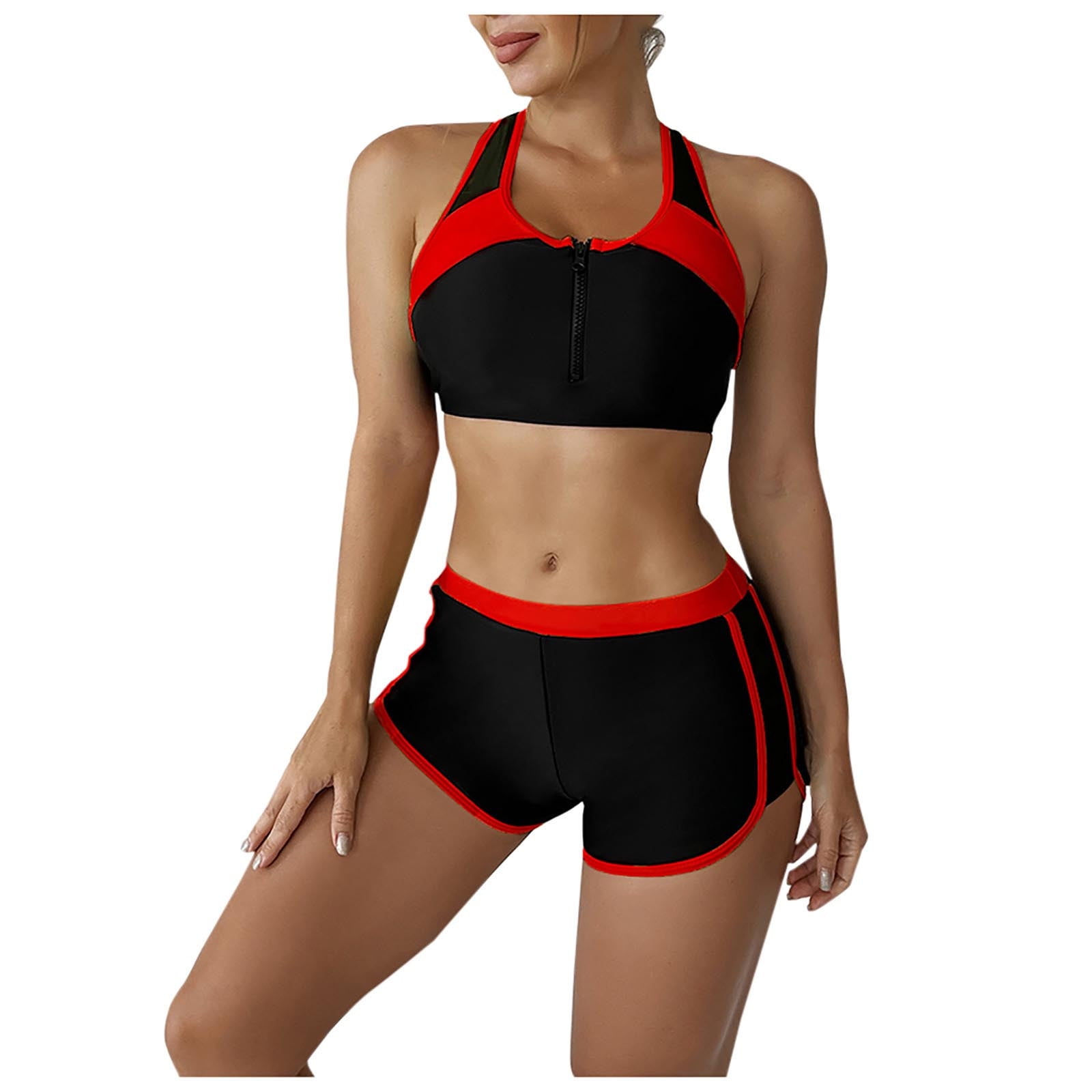 Womens Sports Swimsuit Set With Bra, Vest, And Red Workout