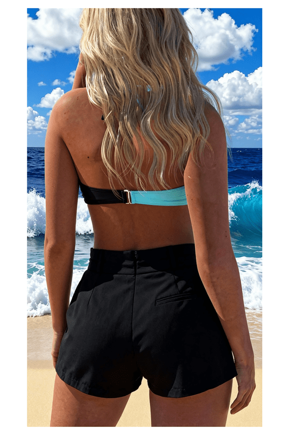 Women's Two Piece Swimsuit Striped Athletic Bikini Set - Black & White High Waisted Swimwear for Teens Girls Sport Bathing Suit