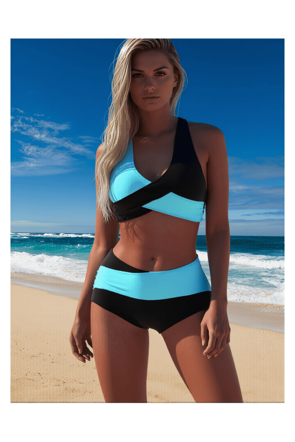 Women's Two Piece Swimsuit Striped Black White Athletic Bikini Set for Teen Girls High Waisted Bathing Suit Swimsuits Padded Sports Swimwear