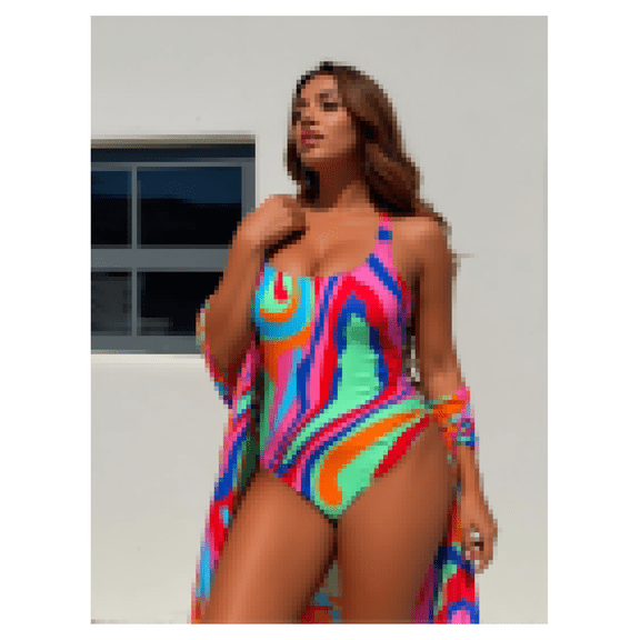 Women's Two Piece Swimsuit Striped Print - Colorful Bathing Suit Set with Skirt - Beach Cover Up - Vacation Swimwear for Women - Summer Poolside Outfit