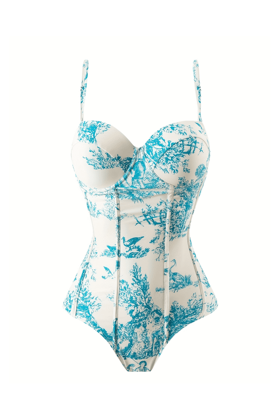 Women's Two Piece Swimsuit Sun Protection Beachwear Retro Floral Print Bathing Suit Vacation Swimsuits UPF 50+ Quick Dry Swim Top & High Waist Bottom