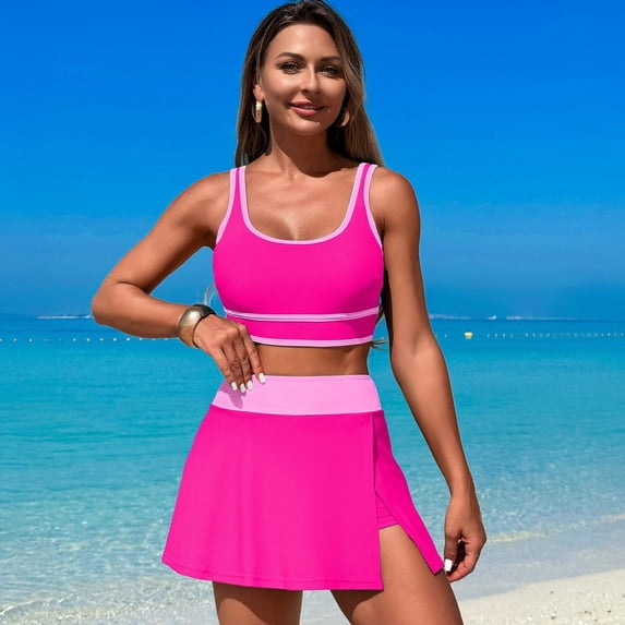 Women's Two-Piece Swimsuit with Skirt, Beach Sports Bikini for Hot Spring