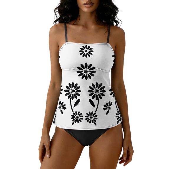 Women's Two Piece Tankini Set High Waisted Modest Coverage Print Slimming Swimwear Trendy Bathing Suit (L, Multicolor)