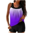 thumbnail image 1 of Women's Two Piece Tankini Swimsuit Floral Printed Beach Bathing Suit Modest Tank Swim Top Boyleg Swimwear (2XL, Purple|Gradient), 1 of 5
