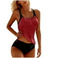 thumbnail image 1 of Women's Two Piece Tankini Swimsuit Ruched Drawstring Bathing Suits with High Waisted Bottom Summer Swimwear, 1 of 6