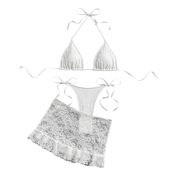 Women's Two Piece Triangle Bikini Swimsuit Ruffled Halter Triangle Top Tie Side High Cut Cute Summer Beach Bathing Suit