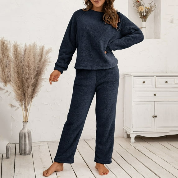 Women's Two Piece Trousers Of Pure Color Long Sleeve Winter Sweater Knitting Set Formal Pants Women Petite Women Winter Apparel Dressy Wedding Pant Suits Two Piece Pants Outfits Pencil Pant Suit for