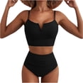 thumbnail image 1 of Women’s Two Piece V Wire Bikini Set with High Waist Bottoms and Adjustable Spaghetti Straps for Beach or Poolwear Black L, 1 of 5