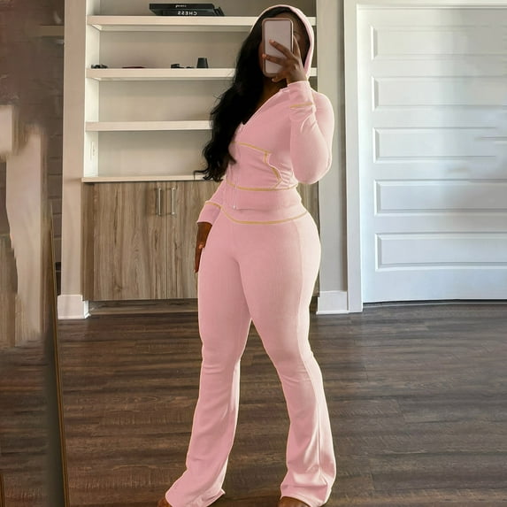 Women's Two Piece Waffle Tracksuit Set Fall Winter Oversize Workout Sport Gym Vacation Travel Casual Comfortable Lounge Long Sleeve Zipper Hoodie Jacket Sweatpants Set Sweatsuit Jogger Workout Set